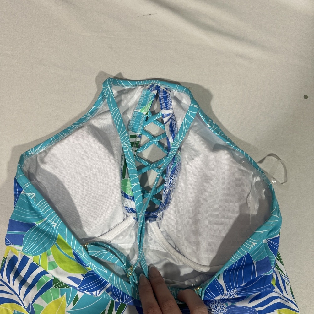 NWT $91 Bleu by Rod Beattie [ 6 ] Sea Quest Floral Cross-Strap Tankini Top 7141 - Picture 9 of 10